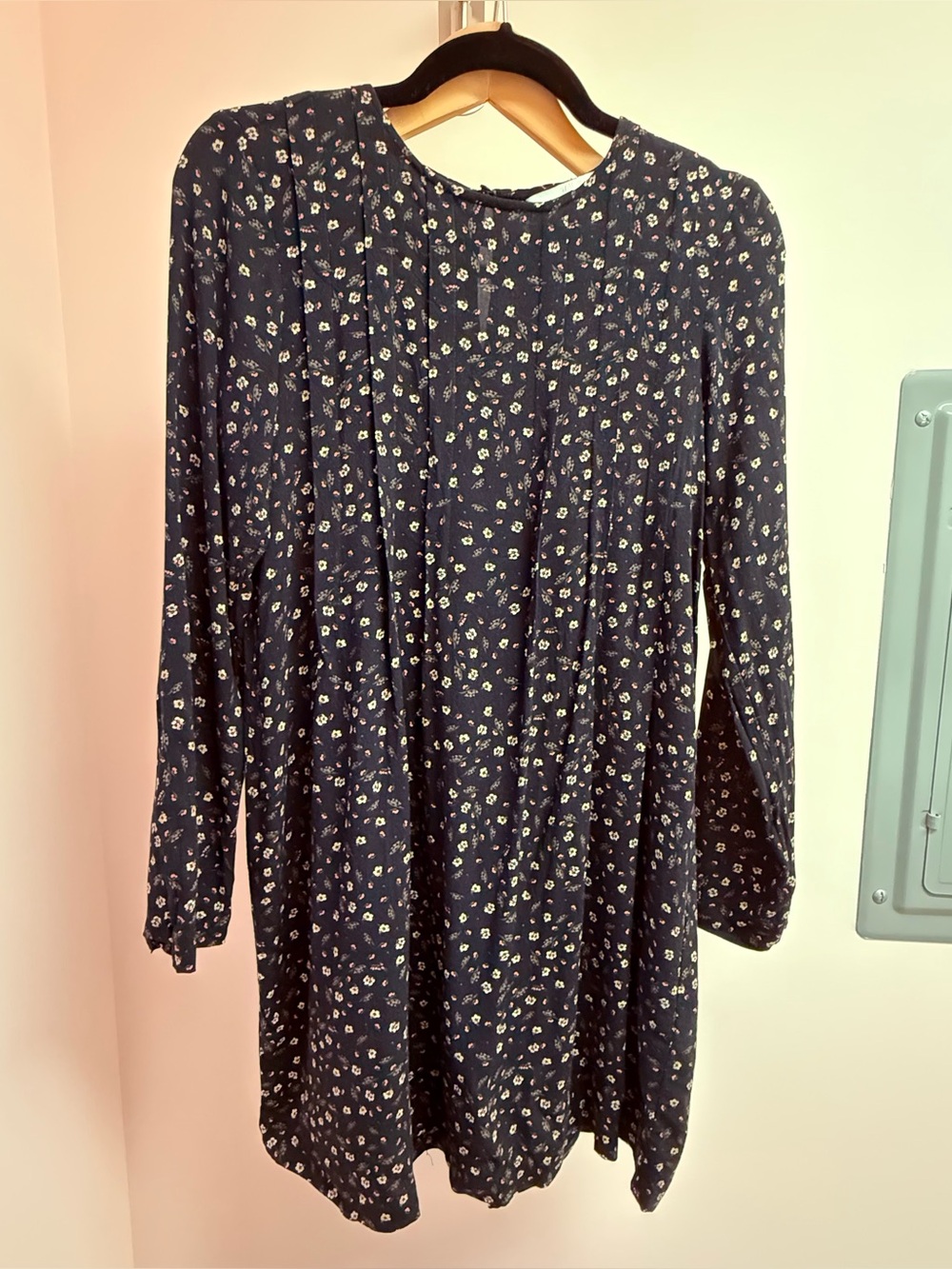 H&M black floral long sleeve mini dress S 4